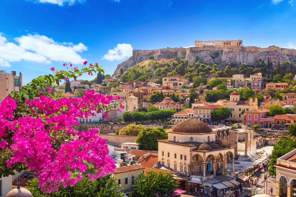 Colorful coastal town overlooking the Mediterranean